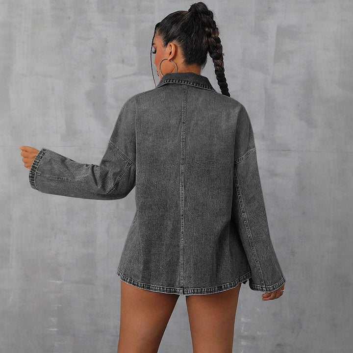 Kvinders oversized denim-bluse med praktisk lynlås og afslappet krave Stilla