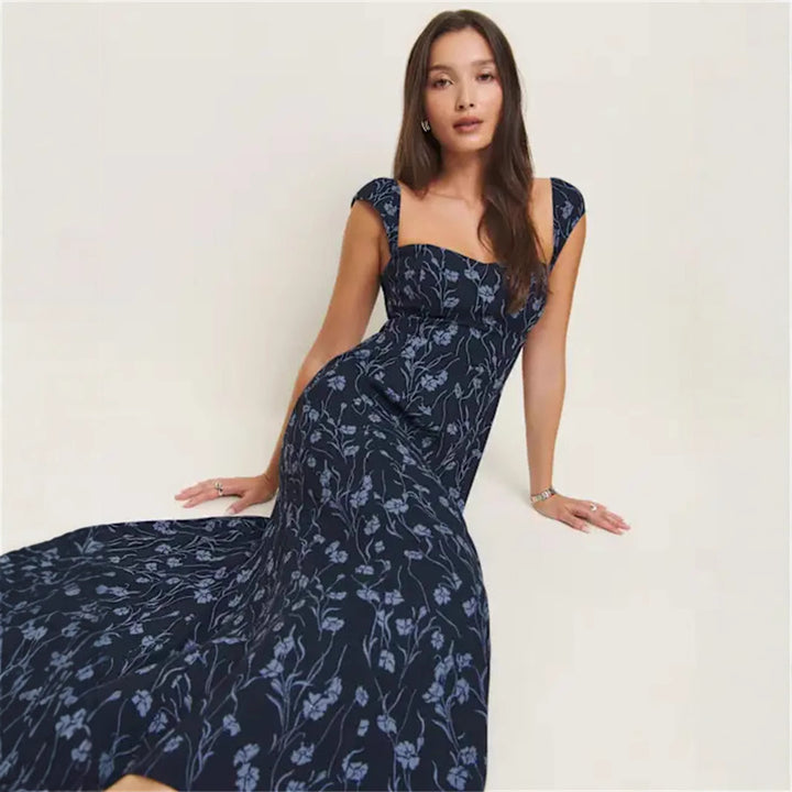 Dame Midi-kjole med elegant blomsterdesign og bandeau-udskæring Stilla