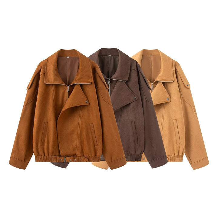 Dame trendy ruskindjakke med oversized snit og aftagelig krave Stilla