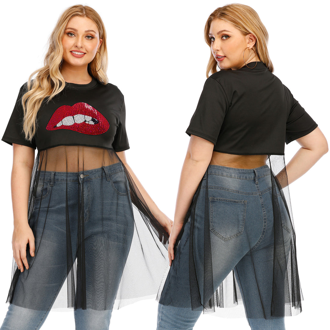 Dame moderigtigt Crop-Top med transparent overtræk og glimmerbesætning Skovae