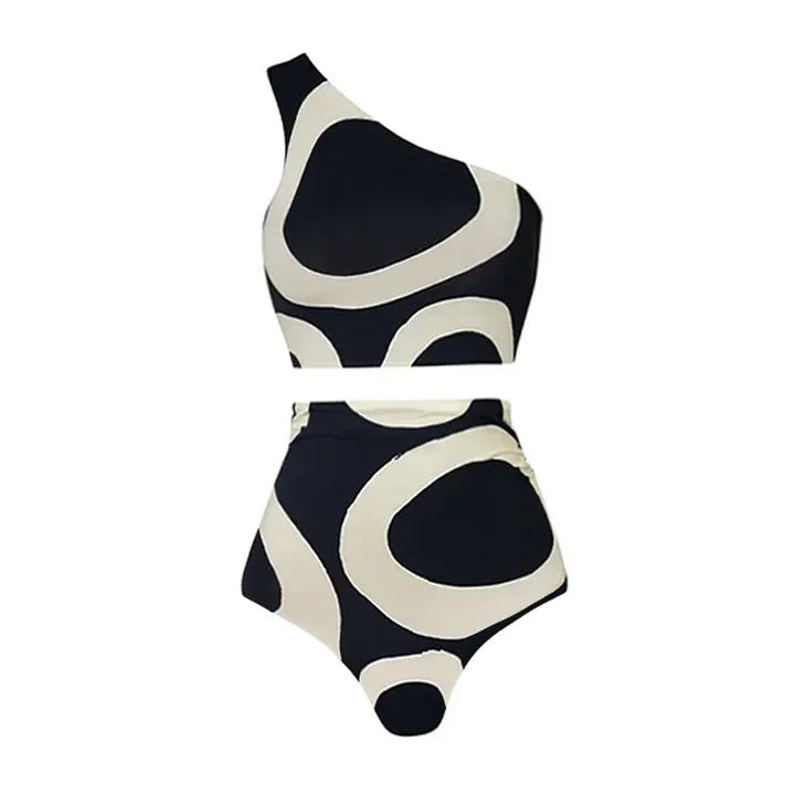 Dame bikiniset med asymmetrisk top og elegant omslagsskjørt Skovae