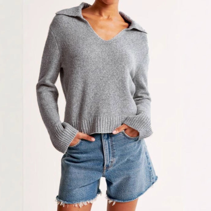 Kvinders sweater med bred krave og ribbet manchettekstur Stilla