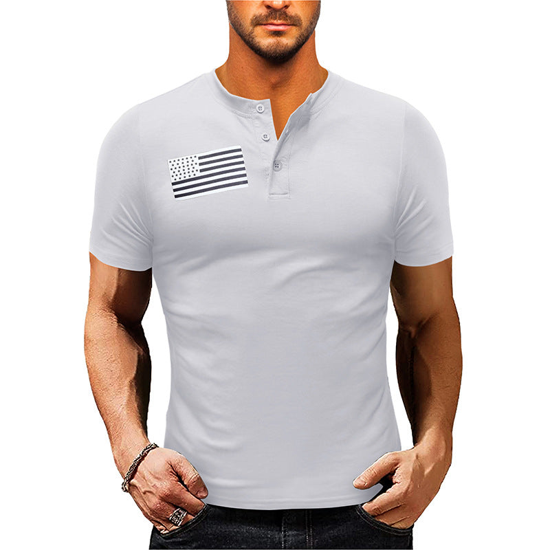 Herrer Kortærmet Henley Shirt med moderigtigt flagtryk Stilla