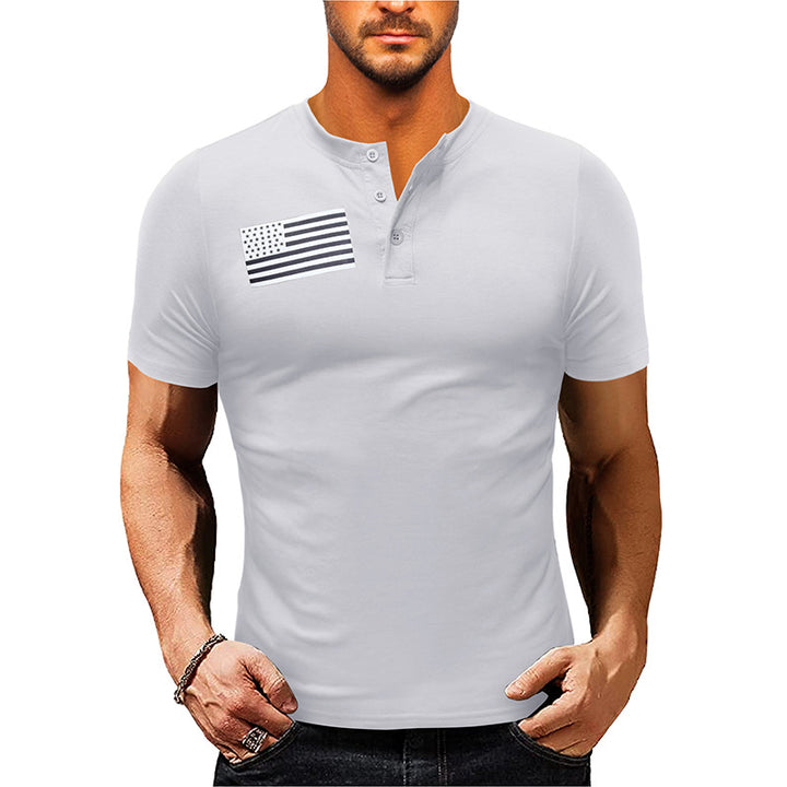 Herrer Kortærmet Henley Shirt med moderigtigt flagtryk Stilla