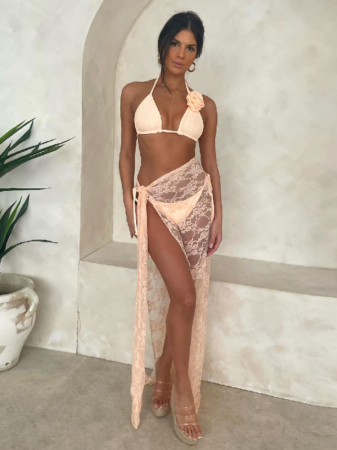 Dame Bikini-Sæt med sart spidselagsløsning og blomsterdetalje Stilla