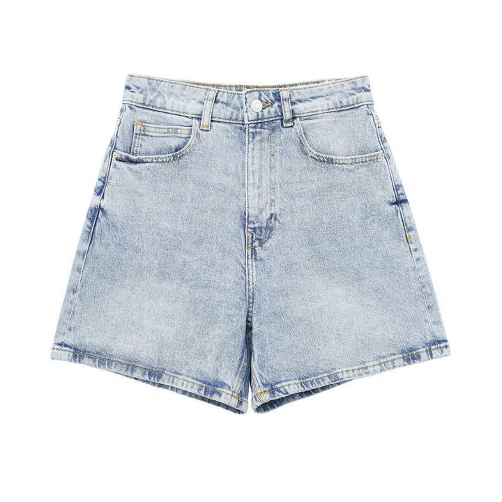 Dame jeansshorts i afslappet vintage-stil med høj talje Skovae