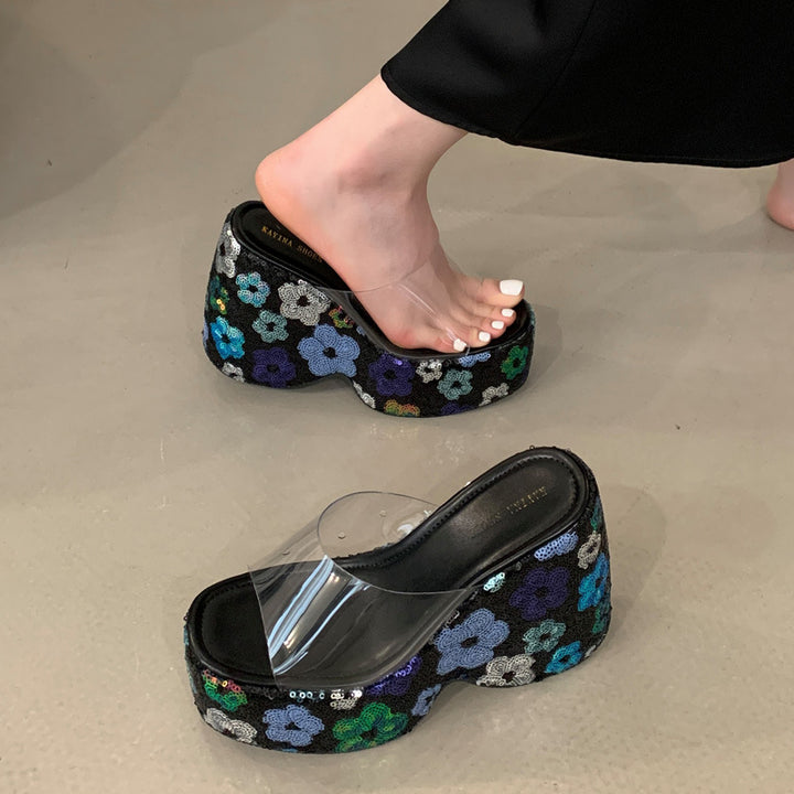 Dame platform-sandaler med gennemsigtigt overmateriale og blomsterdesign Stilla