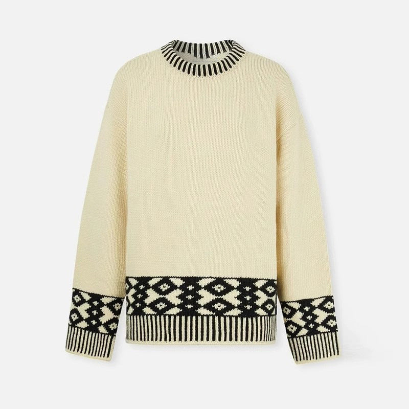 Dame Oversized Strikpullover med grafisk mønster og høje ribkanter Stilla