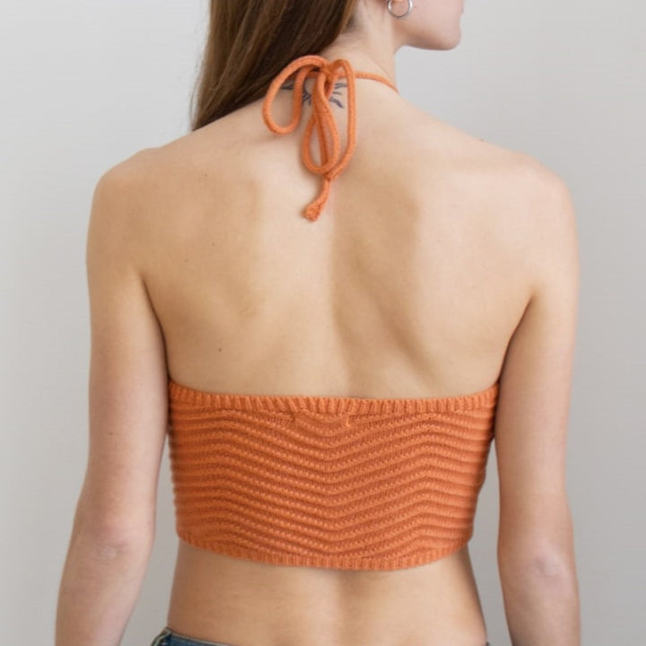 Dame Cropped Strikketop med High-Neck og Bølge mønster Stilla