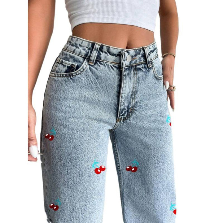 Damer Løst skåret jeans i frugtagtig broderidesign Skovae