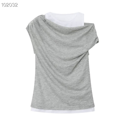 Damer casual overlay T-shirt med asymmetrisk snit og elegante folder Skovae
