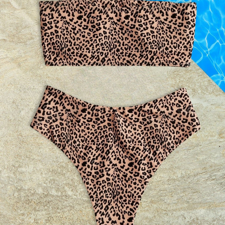 Dame bandeau-bikini sæt med elegant leopardmønster Skovae