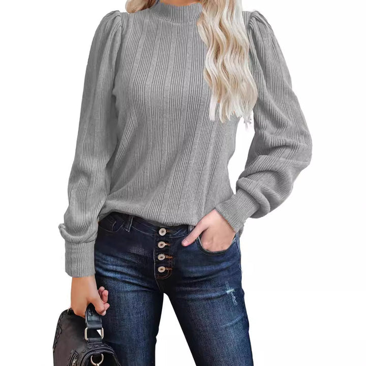 Dame trendy ribstrik-top med puffærmer Stilla