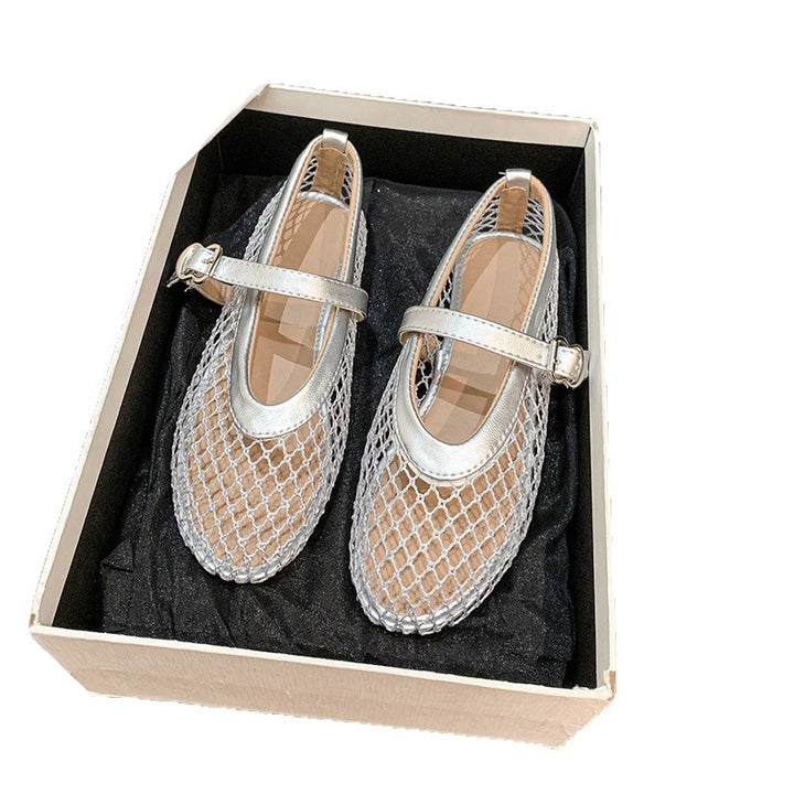 Dame Ballerinas i netstof med rem Stilla