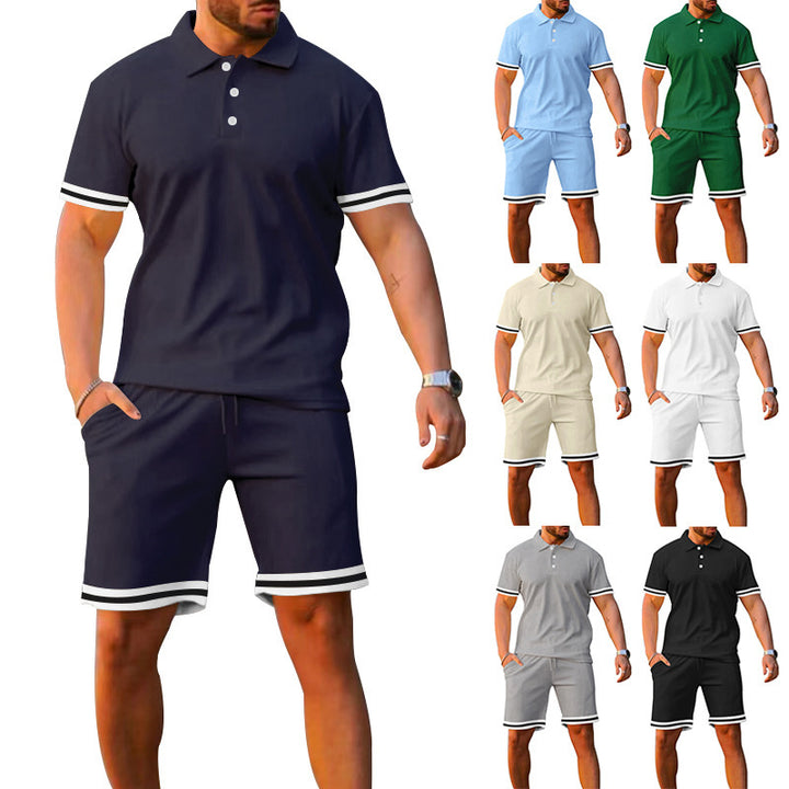 Herrer sportiv Poloshirt og fritid-Shorts sæt med elastisk talje og kontraststriber Stilla