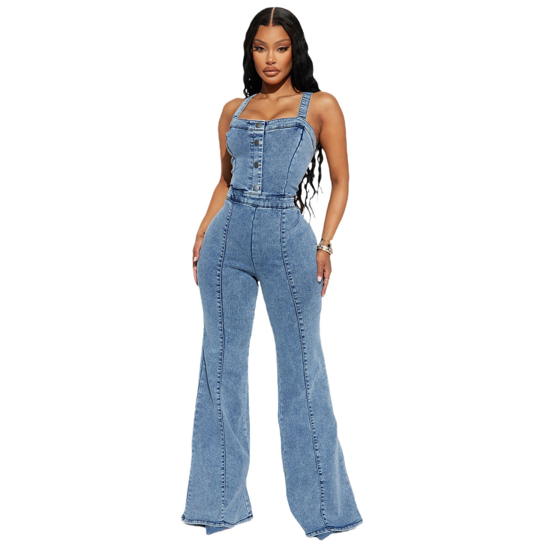 Dame Denim-Overalls med figursyet pasform og afslappede klapben Stilla