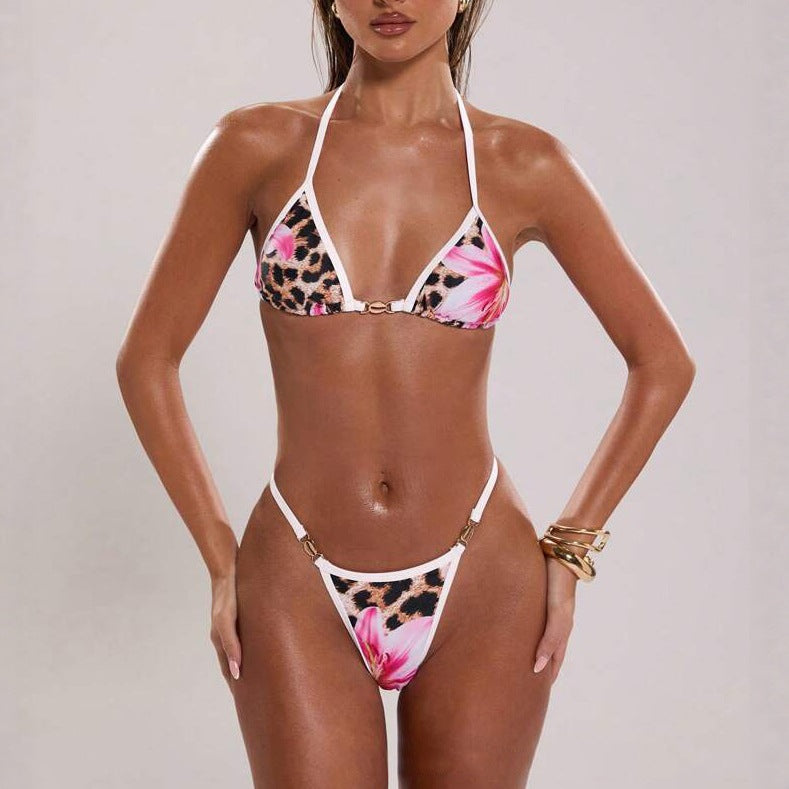 Dame Triangel-Bikini med glad blomsterprint og dyremønster Skovae