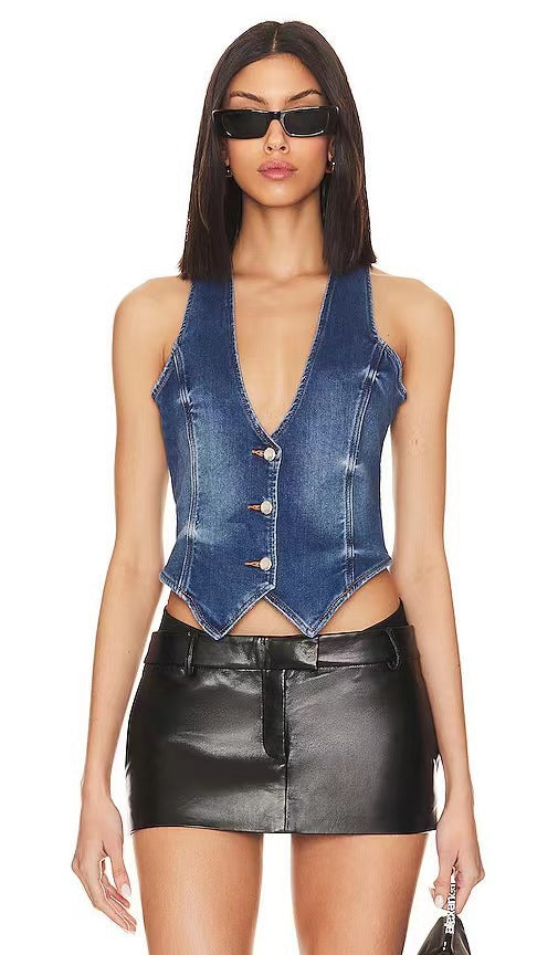 Femme Knap-Op Denim Vest Stilla