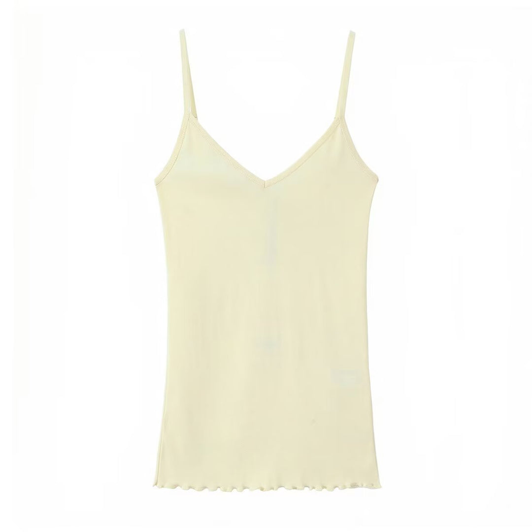 Dame Spaghetti-strop-bluse med elegant V-hals og blød tekstur Skovae