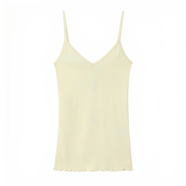Dame Spaghetti-strop-bluse med elegant V-hals og blød tekstur Skovae