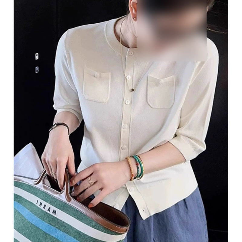 Dame elegant bluse med knapdetaljer og lommer Stilla