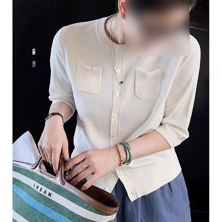 Dame elegant bluse med knapdetaljer og lommer Stilla