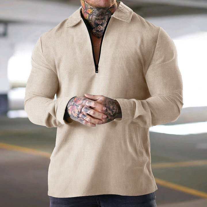 Herre langærmet poloshirt med halv lynlås og struktureret design Stilla