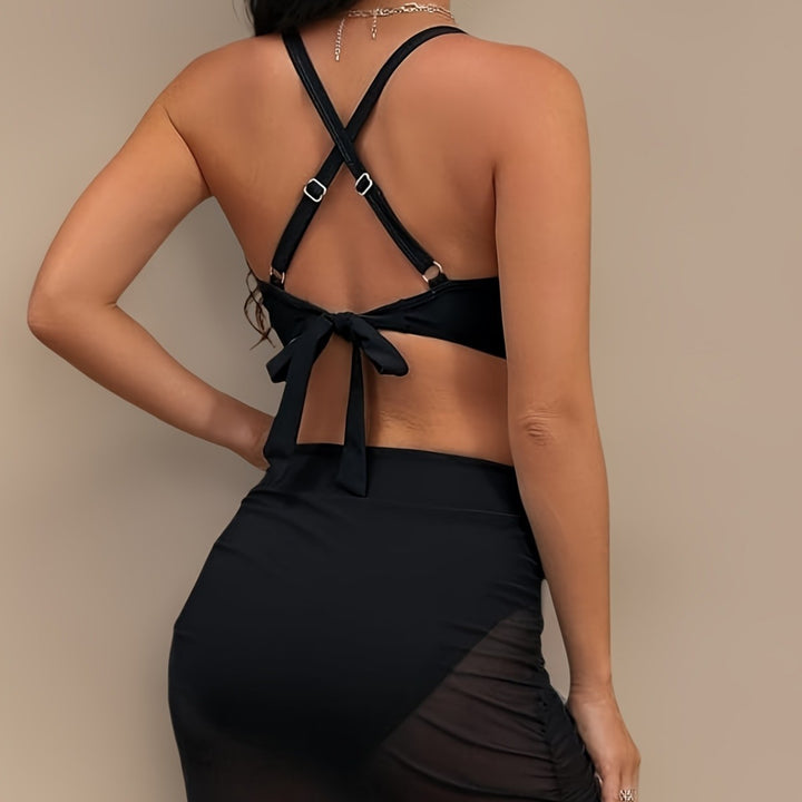 Dame Bikini top med gennemsigtigt materiale og justerbare stropper Skovae