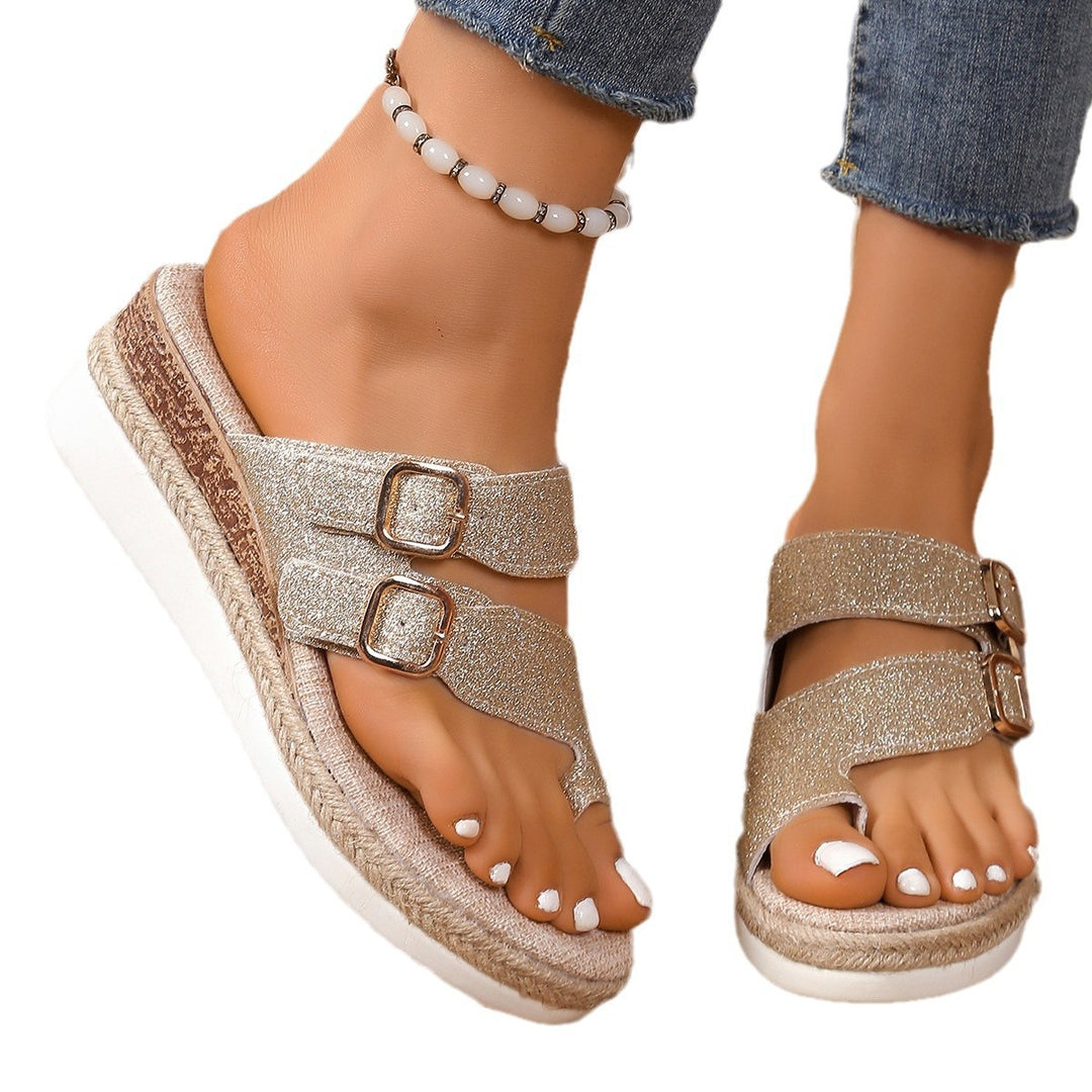 Dame nan komfortabel Plateausandal i Espadrille-stil med dobbelt justerbart spænderem Skovae