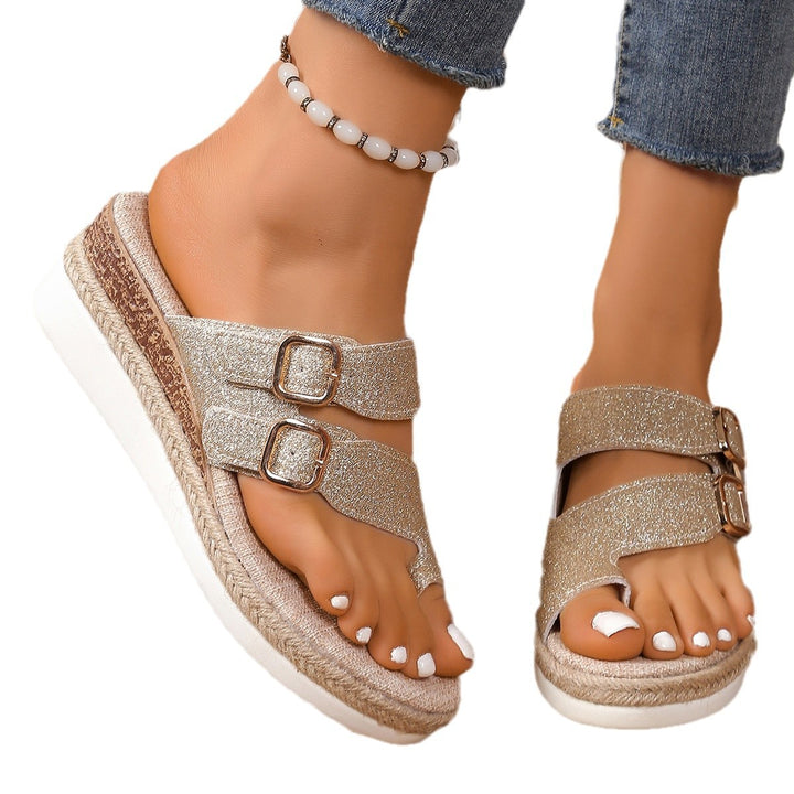 Dame nan komfortabel Plateausandal i Espadrille-stil med dobbelt justerbart spænderem Skovae