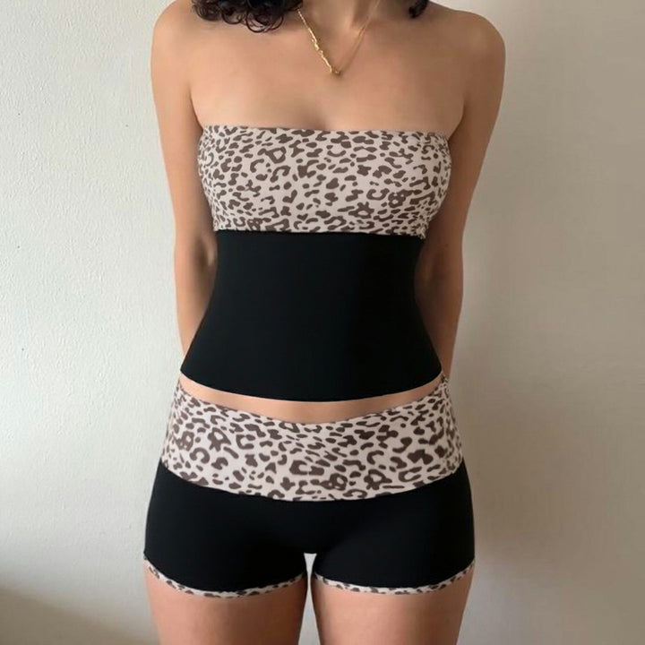 Dame sporty bikini set med trendy leopardmotiv og elastisk bånd Skovae