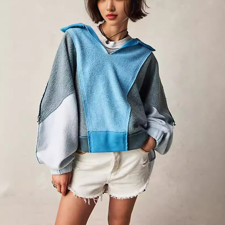 Dame Oversized Fleece Pullover med moderigtig V-halsudskæring og hætte Stilla