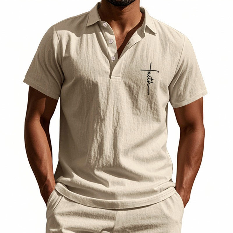 Herre kortærmet polo shirt med elegant knapdesign og diskret mønster Stilla