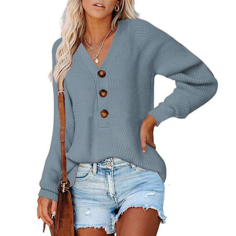 Kvinders V-hals sweater med træknapper Stilla