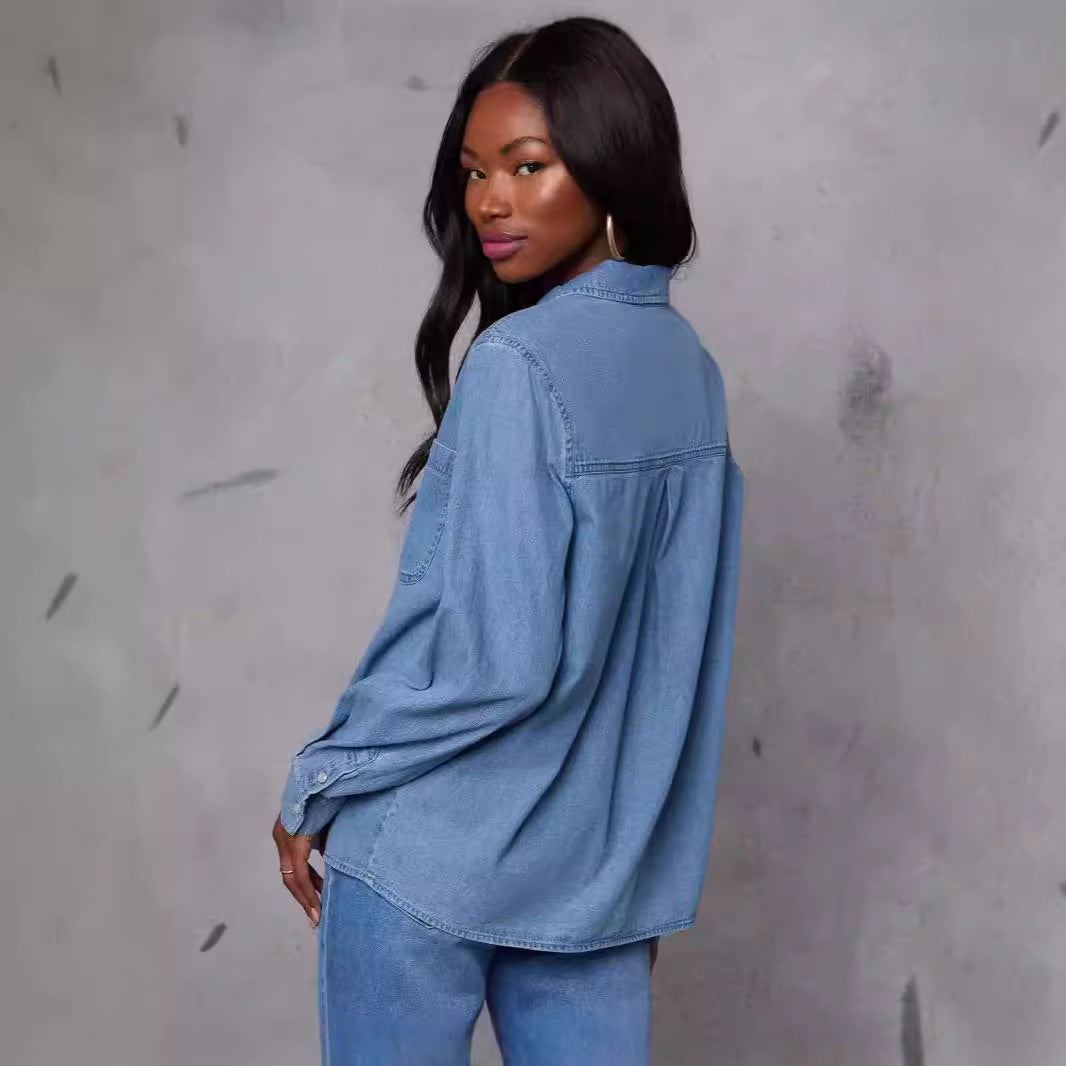 Kvinders denimskjorte med praktisk brystlomme og fashionable detaljer Stilla