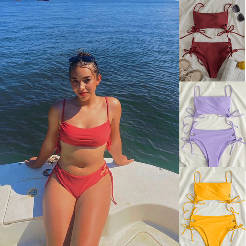 Dame bandeau bikini med raffinerede bindebånd Skovae