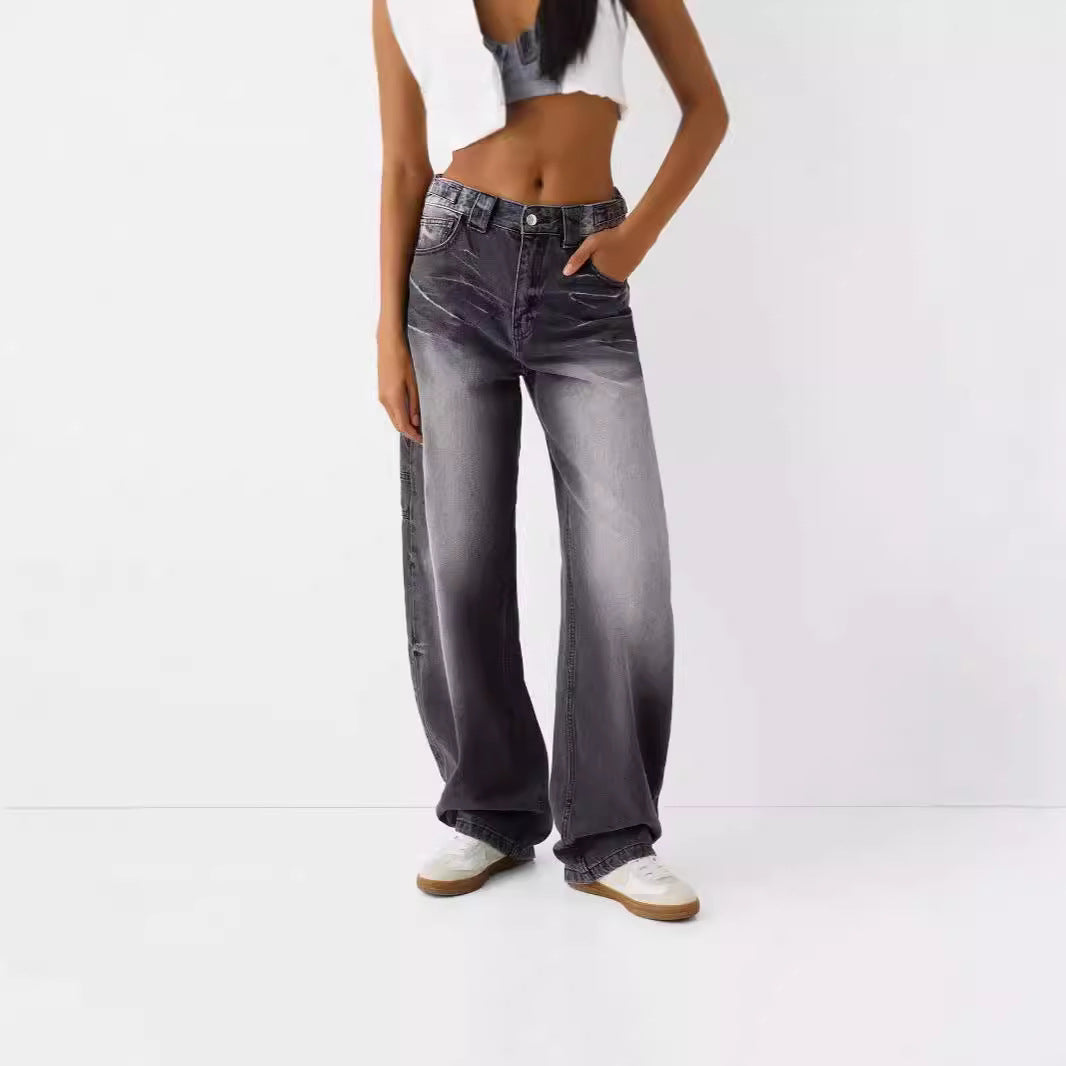 Dame brede højhals jeans med elegant snit og afslappet design Skovae