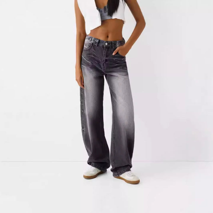Dame brede højhals jeans med elegant snit og afslappet design Skovae