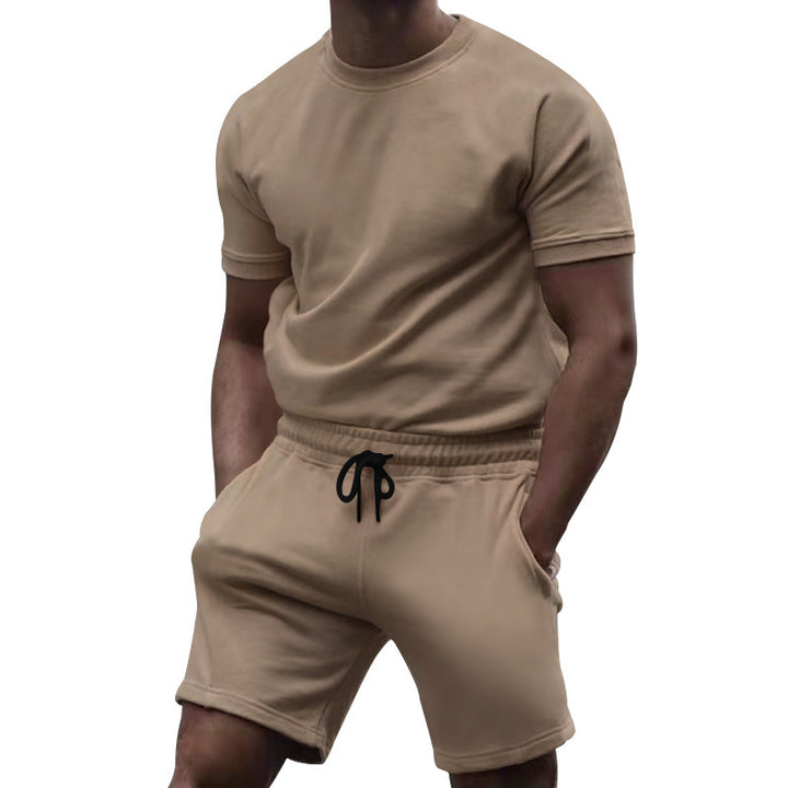 Herren nan kortærmet sæt i blødt sweatstof med rundhalset t-shirt og snøre-shorts Skovae