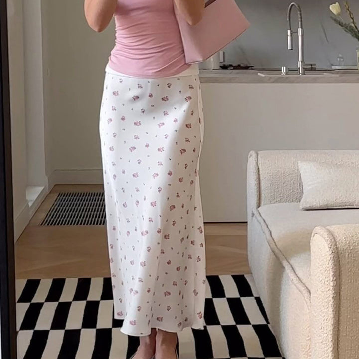 Dame Maxi-Nederdel med blomstermotiv og høj talje Stilla