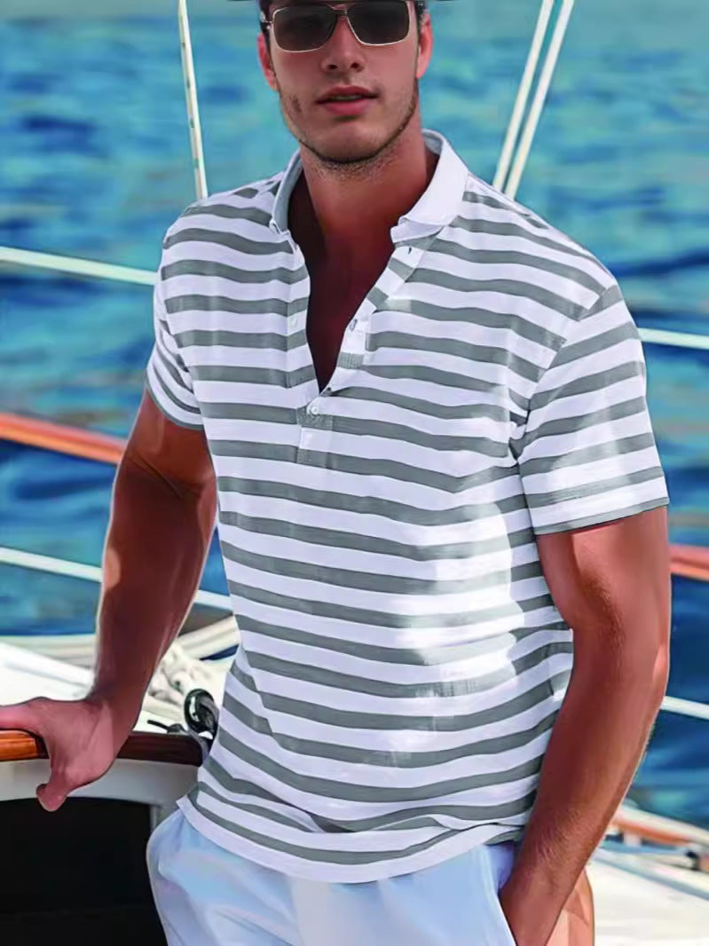 Herrer polo shirt med moderne nautisk stribe og kort stående krave Stilla