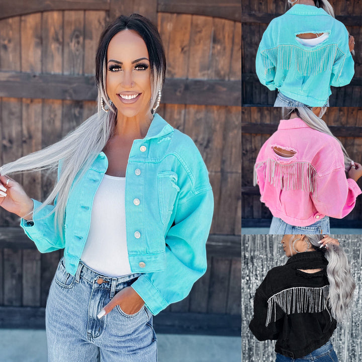 Dame kortet jeansjakke i afslappet vintage stil Stilla
