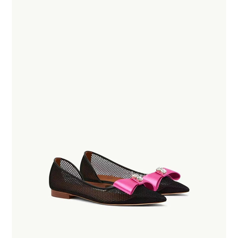 Femme Elegante Mesh Ballerina med Dekorativ Satinbue Stilla