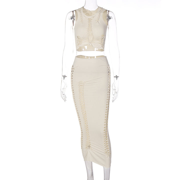 Dame sæt bestående af cropped top og tætsiddende maxi-nederdel Stilla