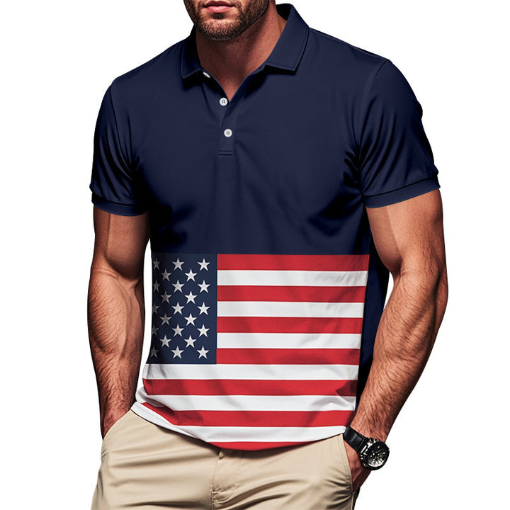 Herrer polo shirt med patriotisk flagmønster og åndbart materiale Stilla