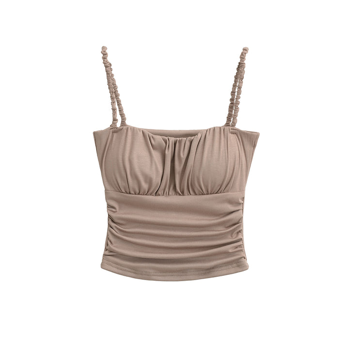 Dame Sporty Crop-Top med rynket detalje og justerbare spaghetti stropper Stilla