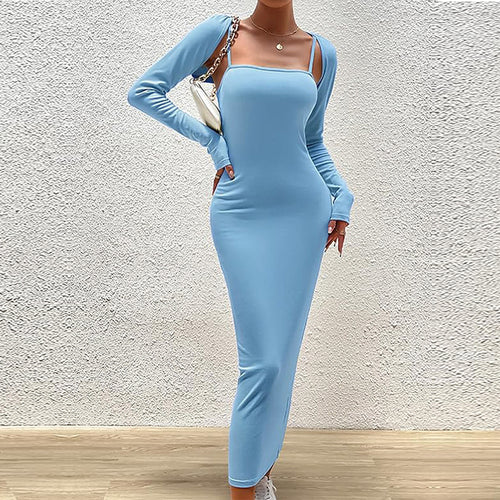 Kvindernes langærmede maxikjole med smart firkantet ufuldkommenhed og figurskabende snit Stilla