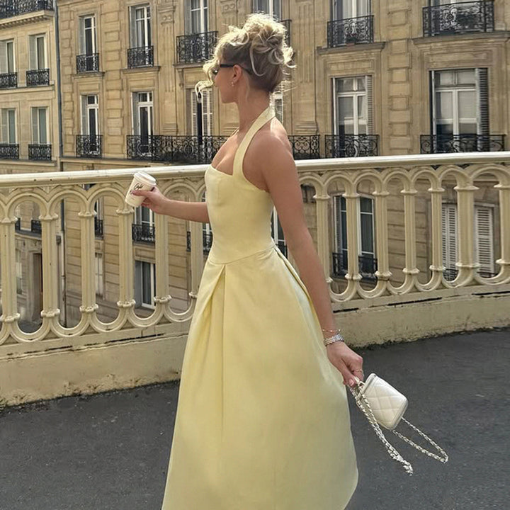 Damen elegantes A-Linien Kleid mit Spaghetti-Trägern und fließendem Saum Skovae