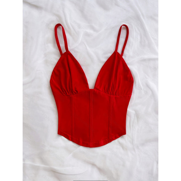 Dame bustier-top med dybt V-halsudskærings- og dekorative draperingselementer Skovae