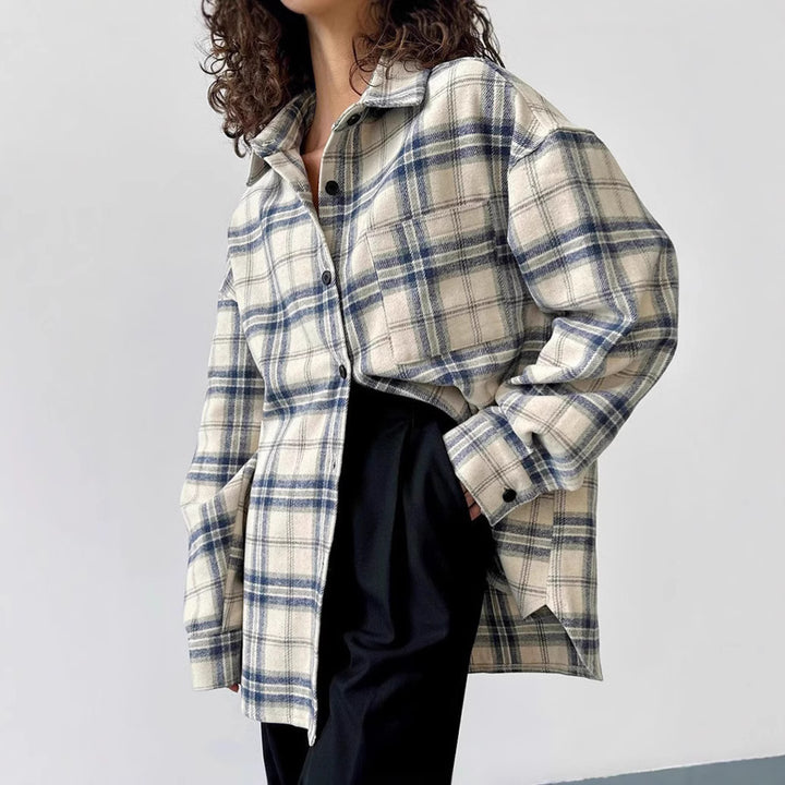 Dame Tjekket Overshirt-Jakke i blødt materiale med afslappet snit Stilla